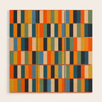 Long Blocks Retro Modern Minimalist Geometric Checked Pattern Blue Mustard Orange Eucalyptus Wood Wall Art Gallery Image 1