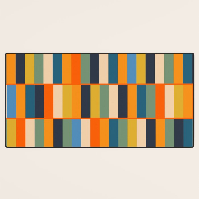 Long Blocks Retro Modern Minimalist Geometric Checked Pattern Blue Mustard Orange Eucalyptus Desk Mat Gallery Image 3