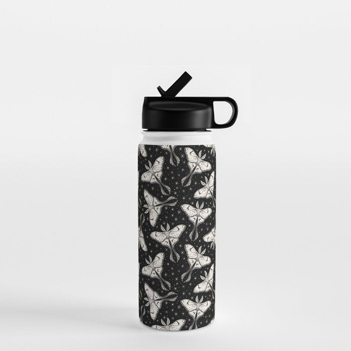 Luna Moth In Black and White Water Bottle Gallery Image 1