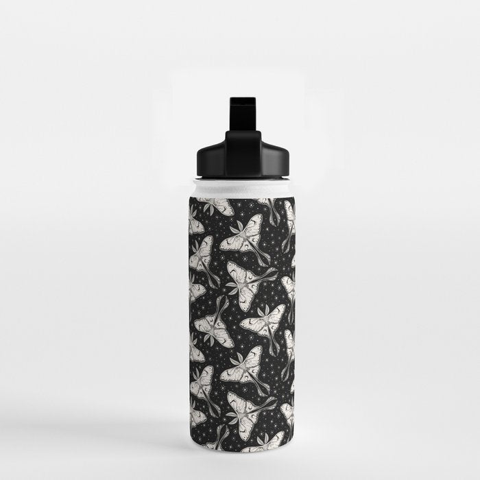 Luna Moth In Black and White Water Bottle Gallery Image 2