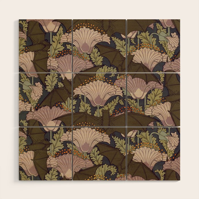 Vintage Art Deco Bat and Flowers Wood Wall Art Gallery Image 1