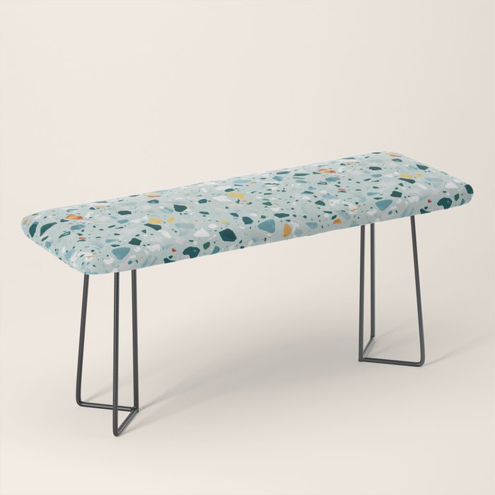 Mint Terrazzo, Eclectic Marble Texture Pattern, Colorful Neutral Pastel Illustration, Floor Tiles Bench Gallery Image 1