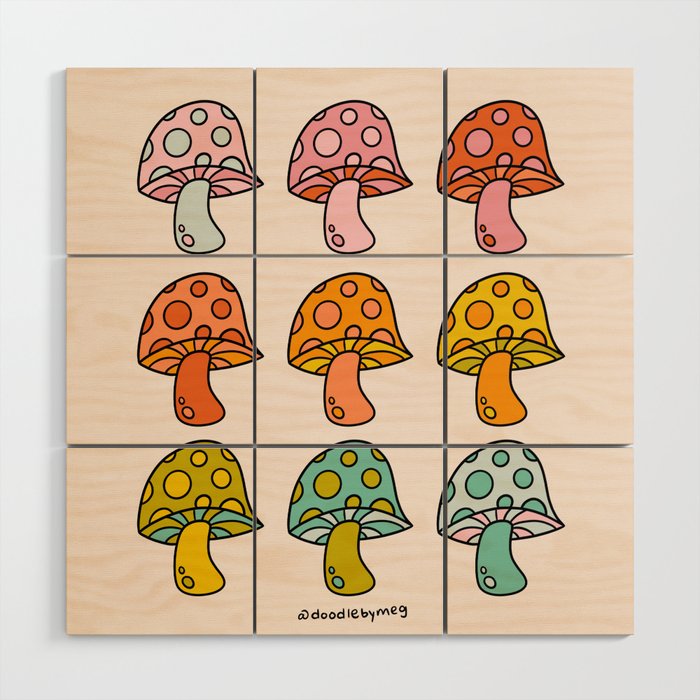 Rainbow Mushrooms Wood Wall Art Gallery Image 1