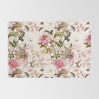 Vintage And Shabby Chic- Pink  Summer Peonies Antique Botanical Flower Garden Rug Gallery Image 2