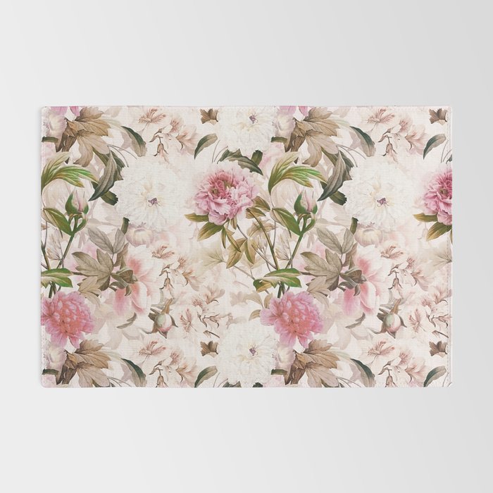 Vintage And Shabby Chic- Pink  Summer Peonies Antique Botanical Flower Garden Rug Gallery Image 2