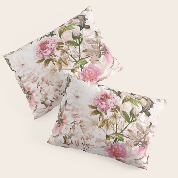 Vintage And Shabby Chic- Pink  Summer Peonies Antique Botanical Flower Garden Pillow Sham Gallery Image 3