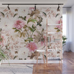 Vintage And Shabby Chic- Pink  Summer Peonies Antique Botanical Flower Garden Wall Mural Gallery Image 1