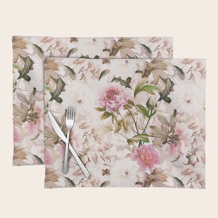 Vintage And Shabby Chic- Pink  Summer Peonies Antique Botanical Flower Garden Placemat Gallery Image 1