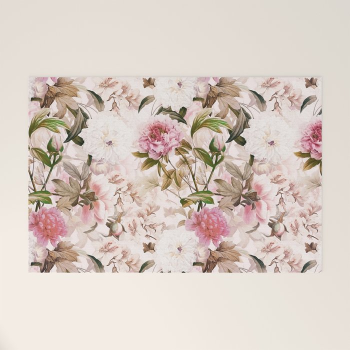 Vintage And Shabby Chic- Pink  Summer Peonies Antique Botanical Flower Garden Welcome Mat Gallery Image 1