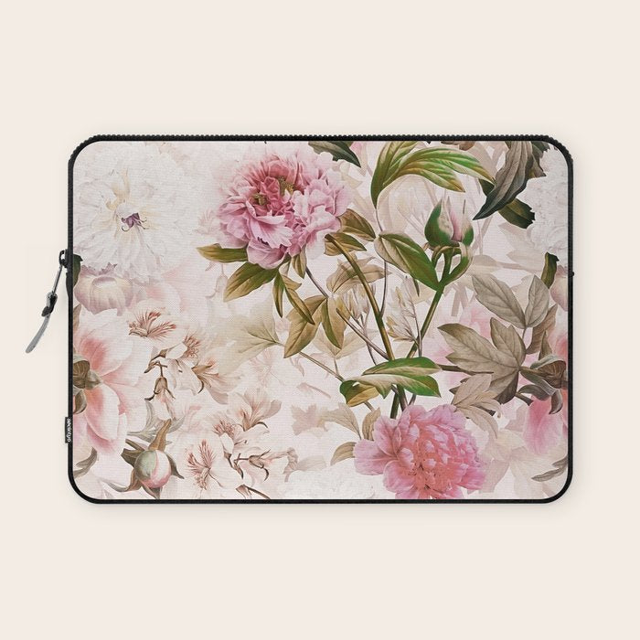 Vintage And Shabby Chic- Pink  Summer Peonies Antique Botanical Flower Garden Laptop Sleeve Gallery Image 1