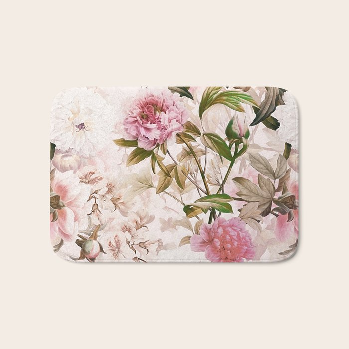 Vintage And Shabby Chic- Pink  Summer Peonies Antique Botanical Flower Garden Bath Mat Gallery Image 1