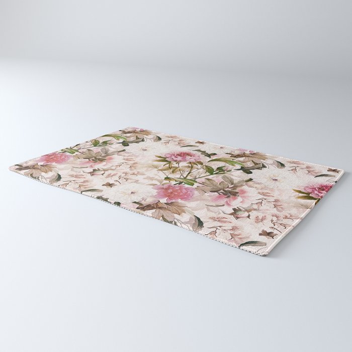 Vintage And Shabby Chic- Pink  Summer Peonies Antique Botanical Flower Garden Rug Gallery Image 3