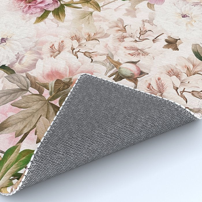 Vintage And Shabby Chic- Pink  Summer Peonies Antique Botanical Flower Garden Rug Gallery Image 4
