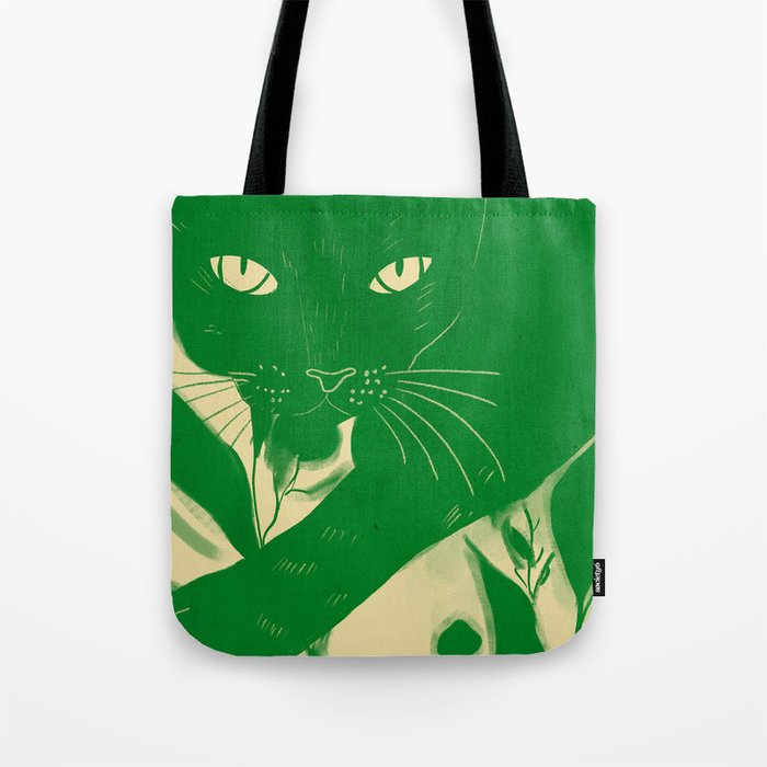 Minimalist Green Cat 2 Tote Bag Gallery Image 1