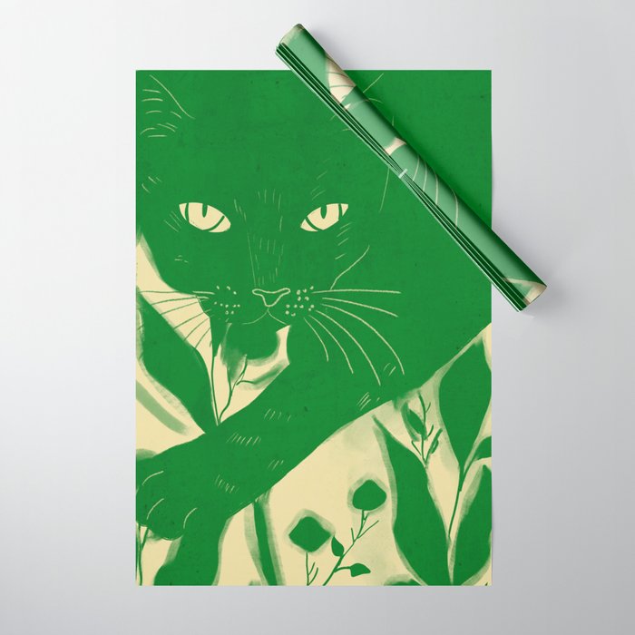 Minimalist Green Cat 2 Wrapping Paper Gallery Image 1