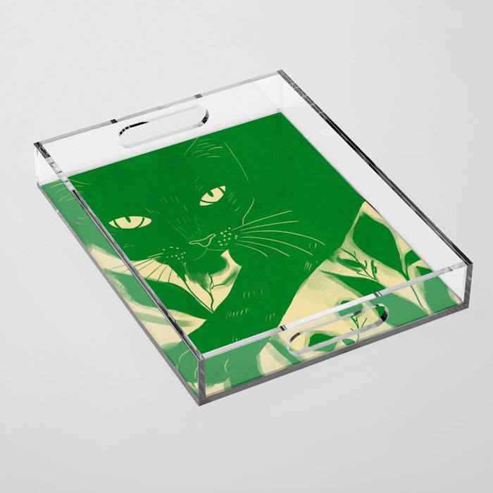 Minimalist Green Cat 2 Acrylic Tray Gallery Image 1