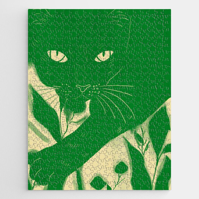 Minimalist Green Cat 2 Jigsaw Puzzle Gallery Image 1