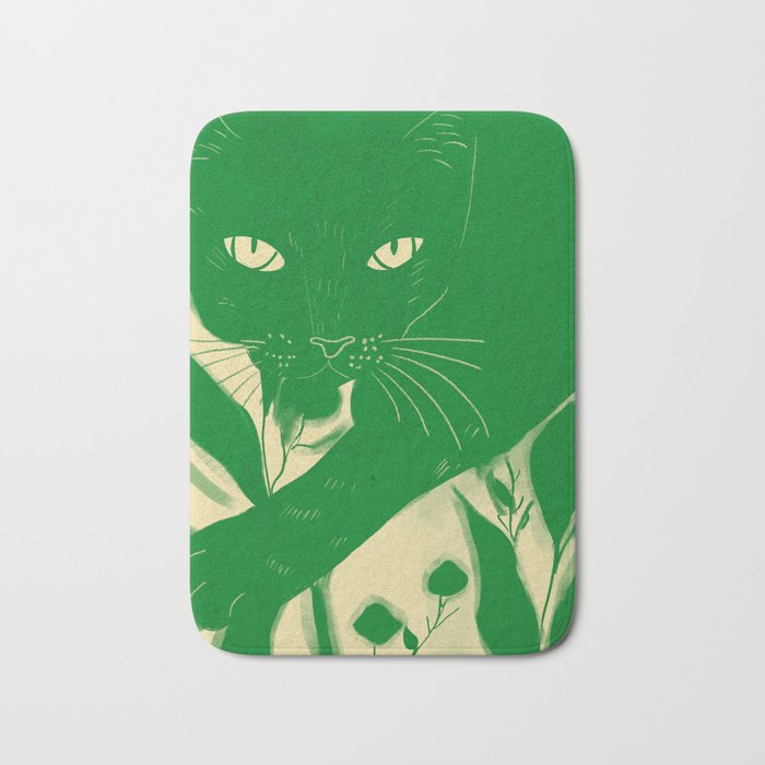 Minimalist Green Cat 2 Bath Mat Gallery Image 1