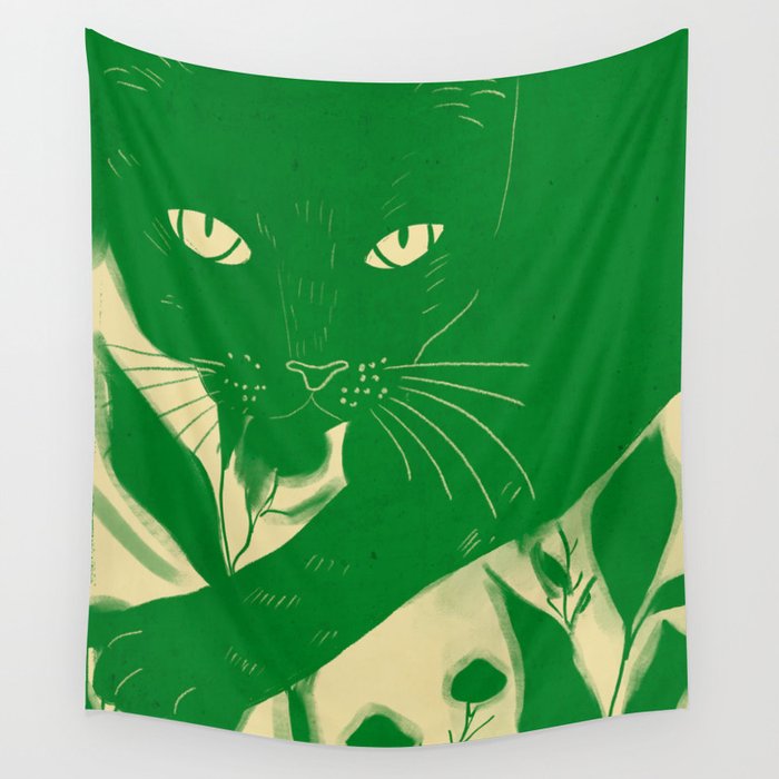 Minimalist Green Cat 2 Wall Tapestry Gallery Image 1