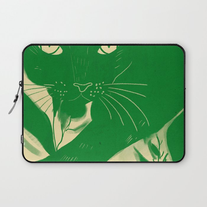 Minimalist Green Cat 2 Laptop Sleeve Gallery Image 1
