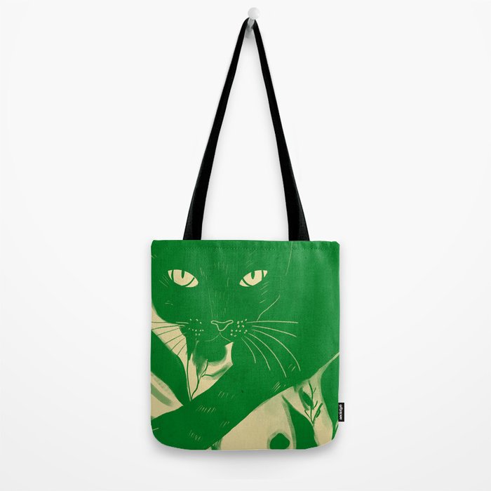 Minimalist Green Cat 2 Tote Bag Gallery Image 2