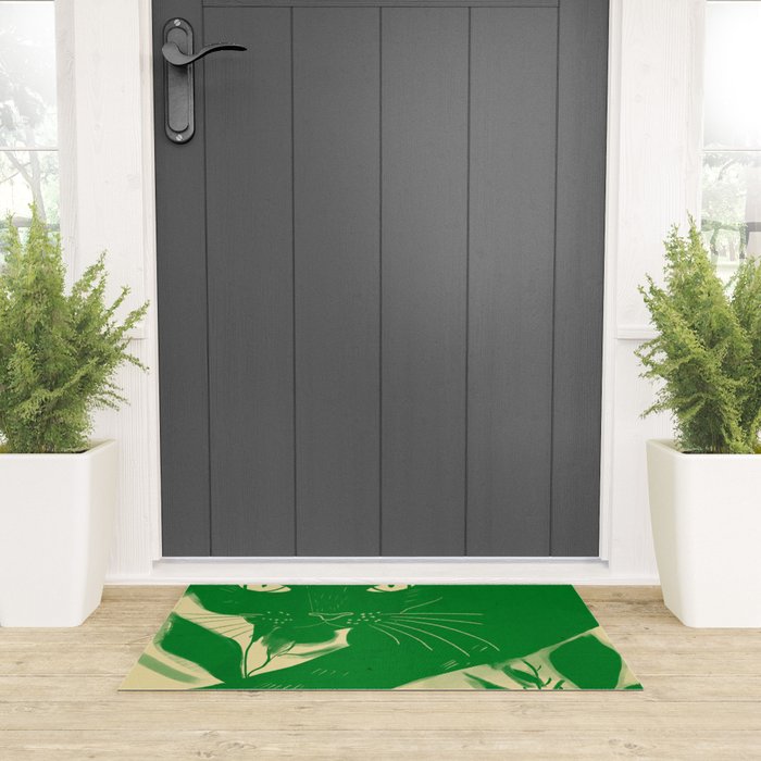 Minimalist Green Cat 2 Welcome Mat Gallery Image 3