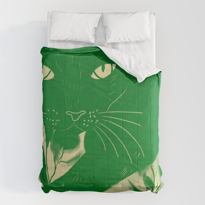Minimalist Green Cat 2 Comforter Gallery Image 6