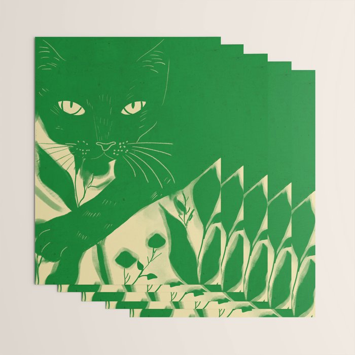 Minimalist Green Cat 2 Wrapping Paper Gallery Image 3