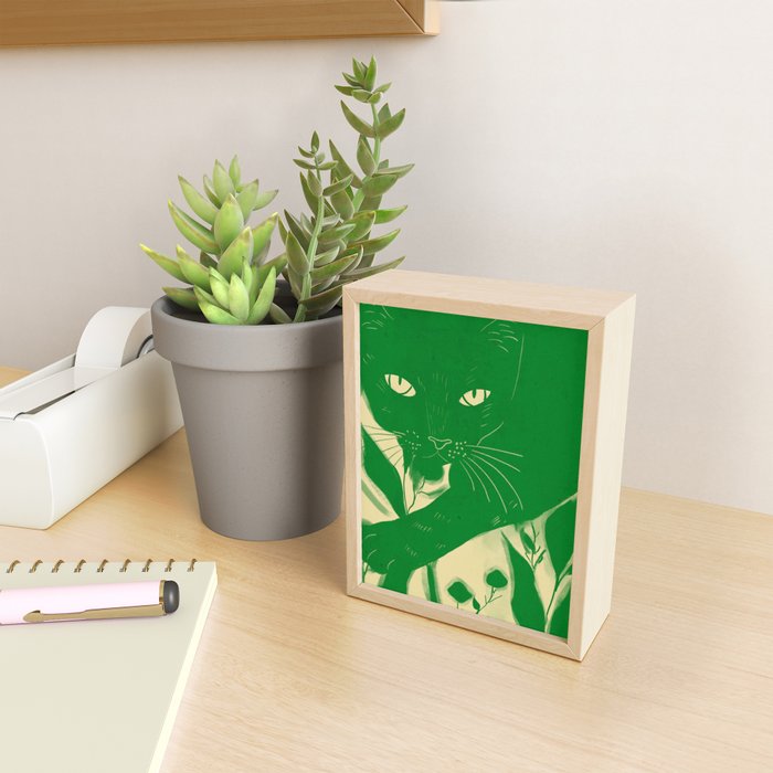 Minimalist Green Cat 2 Mini Art Print Gallery Image 2
