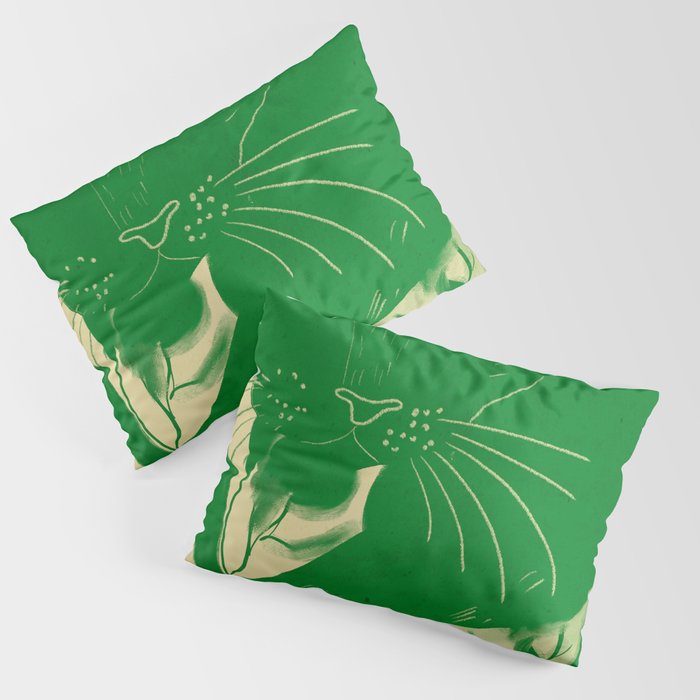 Minimalist Green Cat 2 Pillow Sham Gallery Image 1