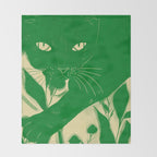 Minimalist Green Cat 2 Throw Blanket Gallery Image 2