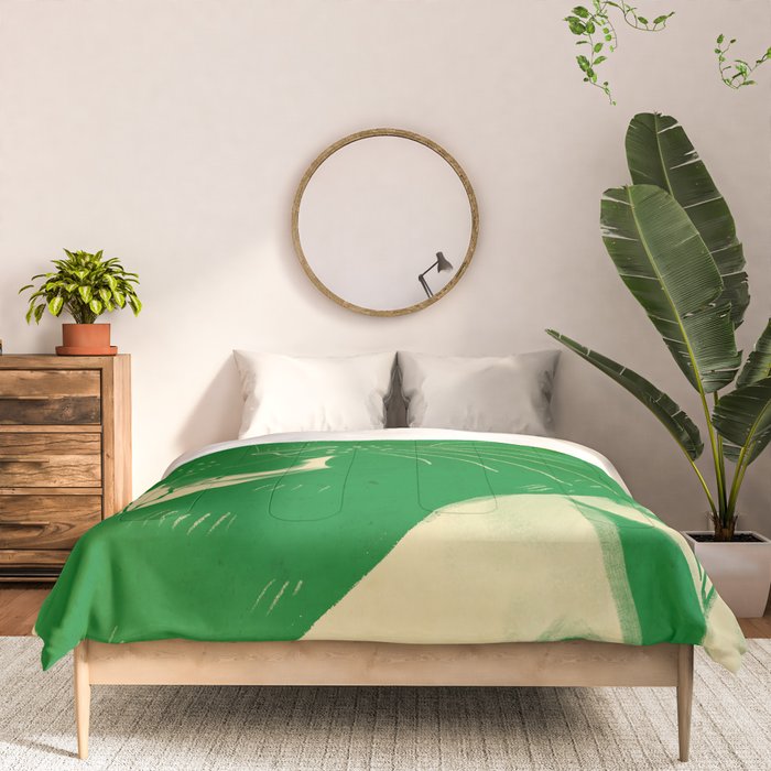Minimalist Green Cat 2 Comforter Gallery Image 3