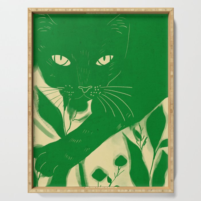 Minimalist Green Cat 2 Serving Tray Gallery Image 1