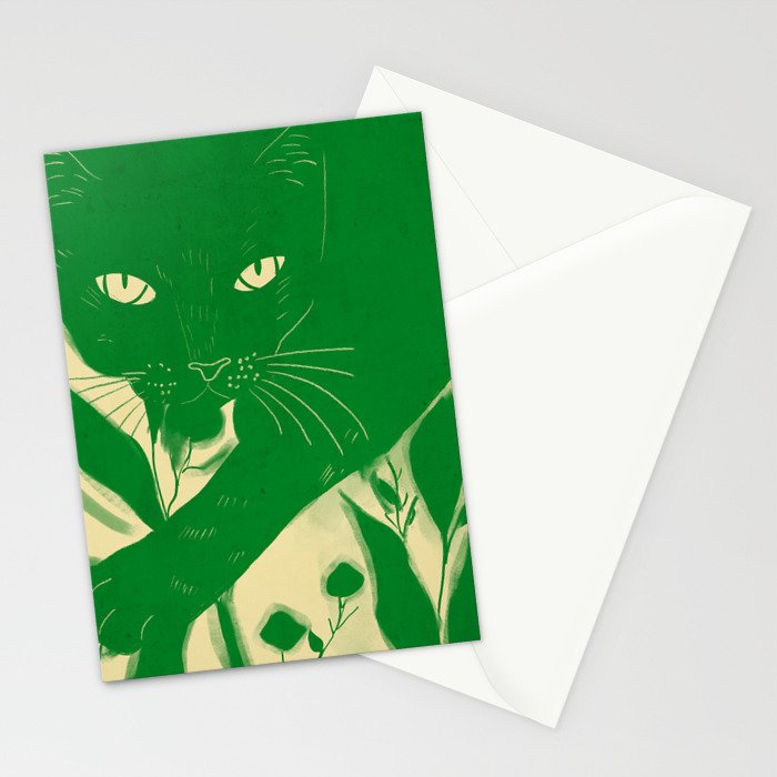 Minimalist Green Cat 2 Stationery Card Gallery Image 2