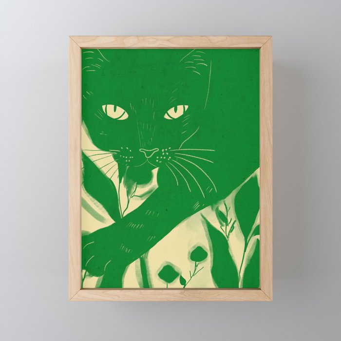 Minimalist Green Cat 2 Mini Art Print Gallery Image 1