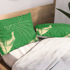 Minimalist Green Cat 2 Pillow Sham Gallery Image 2