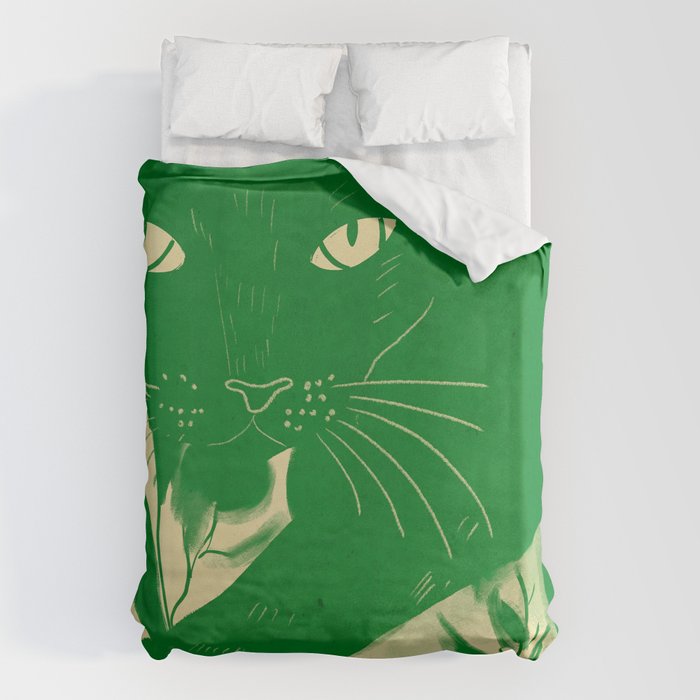 Minimalist Green Cat 2 Duvet Cover Gallery Image 6