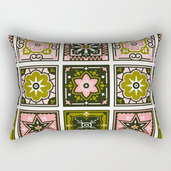 Talavera Mexican Tile - Blush & Sage Palette Rectangular Pillow Gallery Image 2