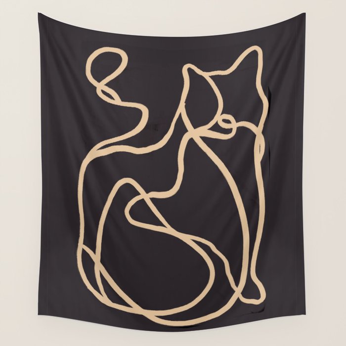 Abstract Line Art Cat 2 Wall Tapestry Gallery Image 1