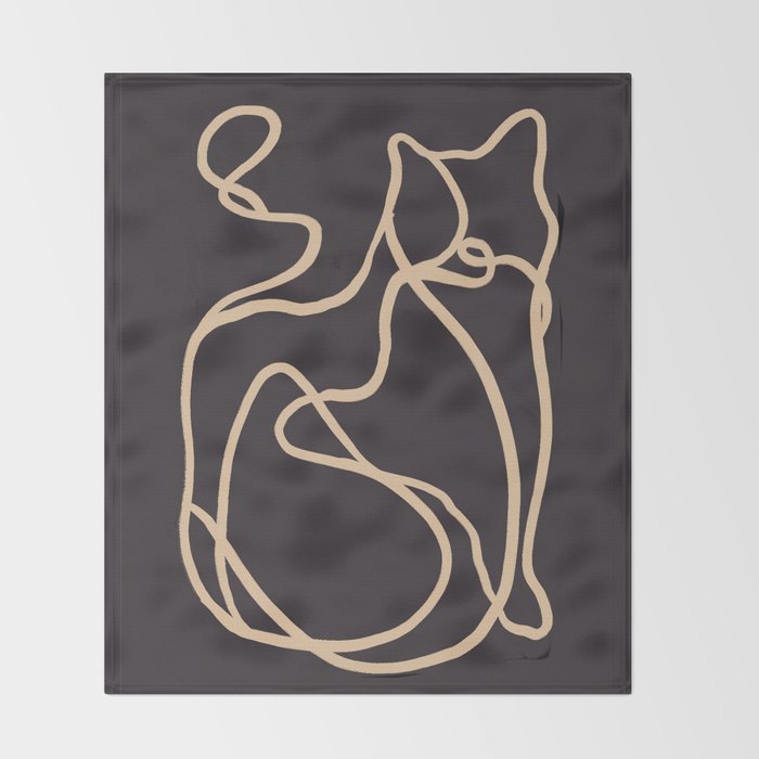Abstract Line Art Cat 2 Throw Blanket Gallery Image 2