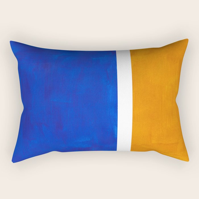 Phthalo Blue Yellow Ochre Mid Century Modern Abstract Minimalist Rothko Color Field Squares Rectangular Pillow Gallery Image 1