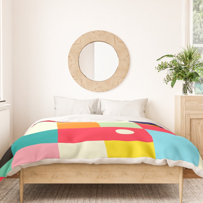 Geometric Bauhaus Pattern | Retro Arcade Video Game | Abstract Shapes Duvet Cover Gallery Image 3