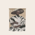 Woman in Stripes Holding a White Rabbit Wall Hanging Gallery Image 1