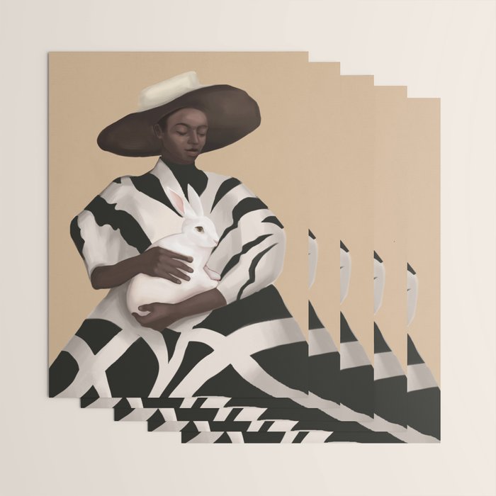 Woman in Stripes Holding a White Rabbit Wrapping Paper Gallery Image 3