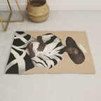Woman in Stripes Holding a White Rabbit Rug Gallery Image 1