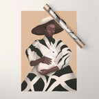 Woman in Stripes Holding a White Rabbit Wrapping Paper Gallery Image 1