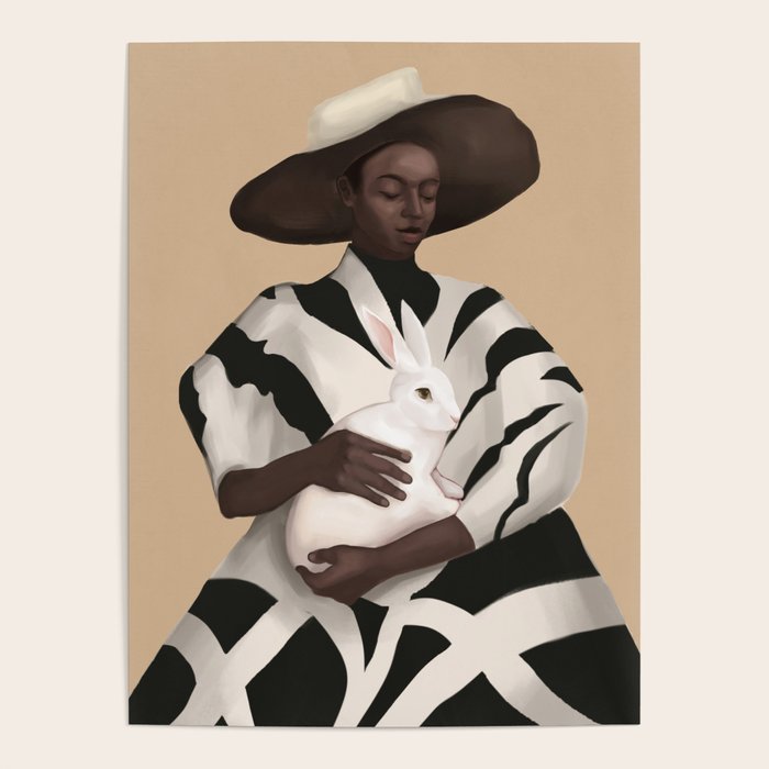 Woman in Stripes Holding a White Rabbit Poster Gallery Image 4