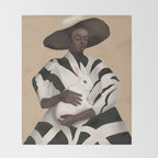 Woman in Stripes Holding a White Rabbit Throw Blanket Gallery Image 2