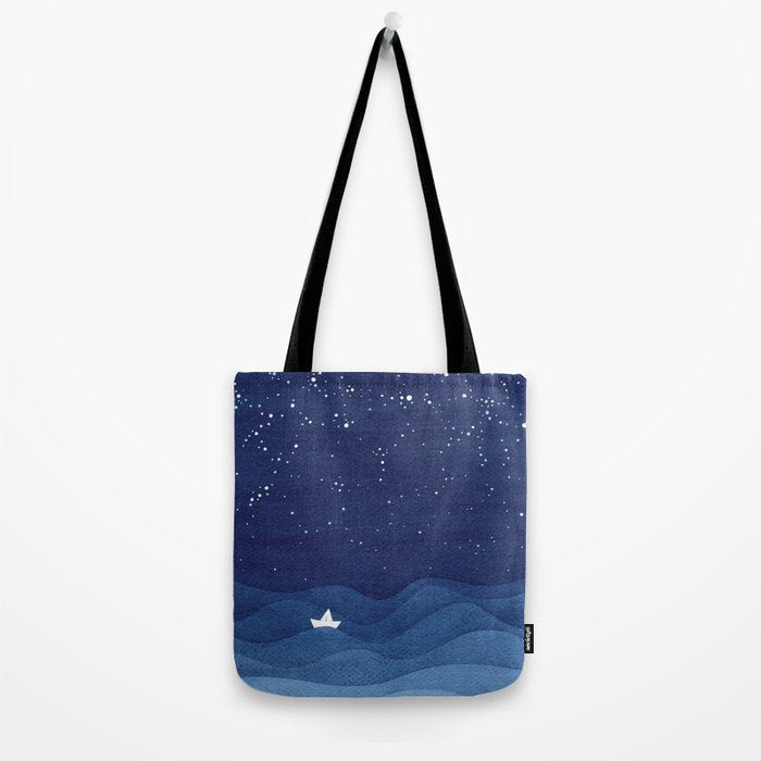 blue ocean waves, sailboat ocean stars Tote Bag Gallery Image 2