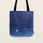 blue ocean waves, sailboat ocean stars Tote Bag Gallery Image 1